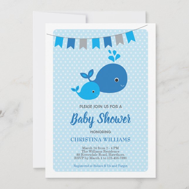 Invitación a Baby Shower de Whale Boy (Anverso)