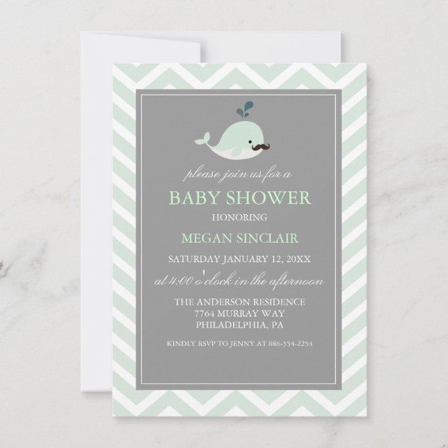Invitación a Baby Shower de Whale Boy Green Mustac (Anverso)