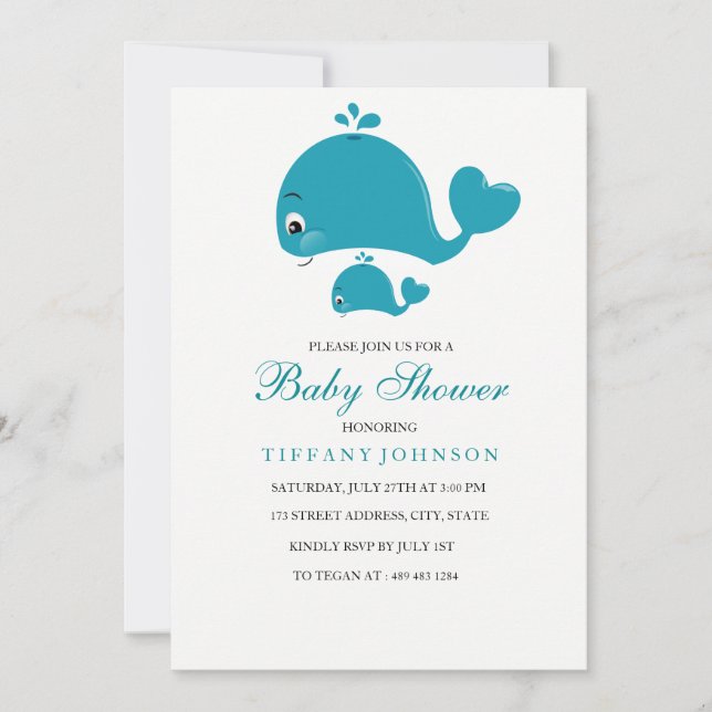Invitación a Baby Shower de Whale Cute Neutral y d (Anverso)