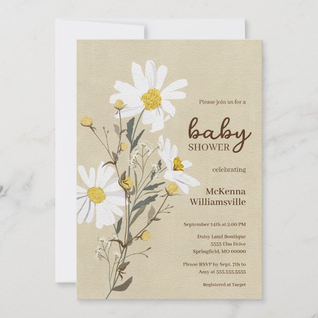 Invitación a Baby Shower de White Daisies (Anverso)