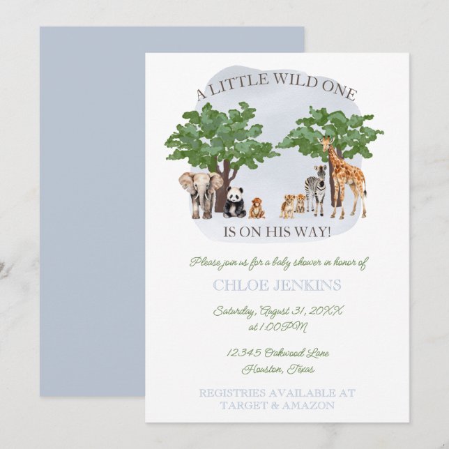 Invitación a Baby Shower de Wild One Animal Safari (Anverso / Reverso)