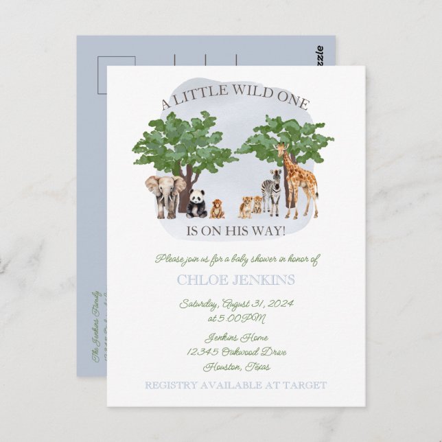 Invitación a Baby Shower de Wild One Animal Safari (Anverso / Reverso)