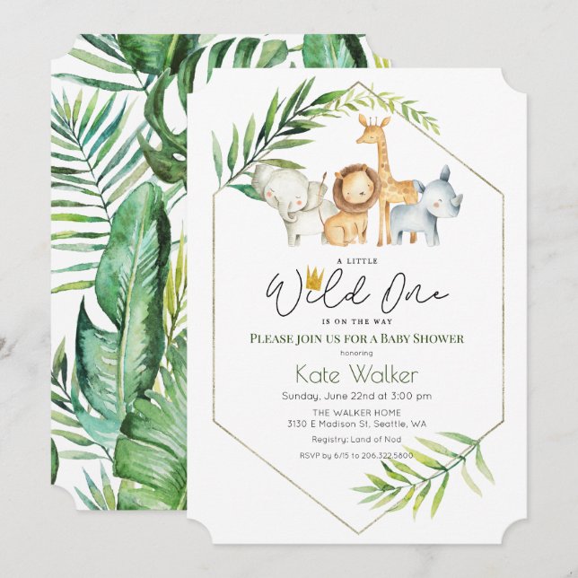 Invitación a Baby Shower de Wild One Jungle Safari (Anverso / Reverso)