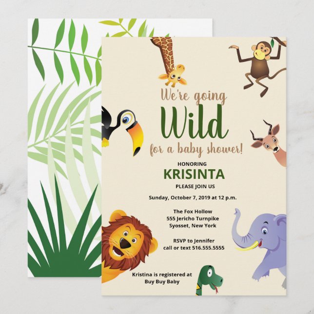 Invitación a Baby Shower de Wild Safari (Anverso / Reverso)