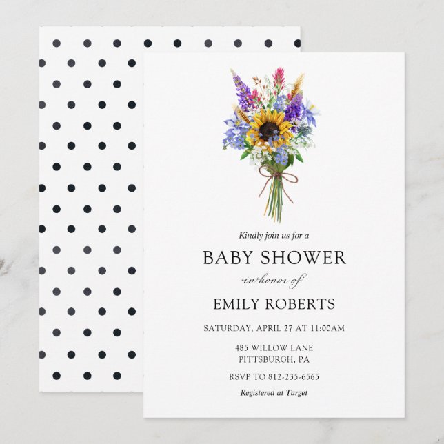 Invitación a Baby Shower de Wildflower (Anverso / Reverso)