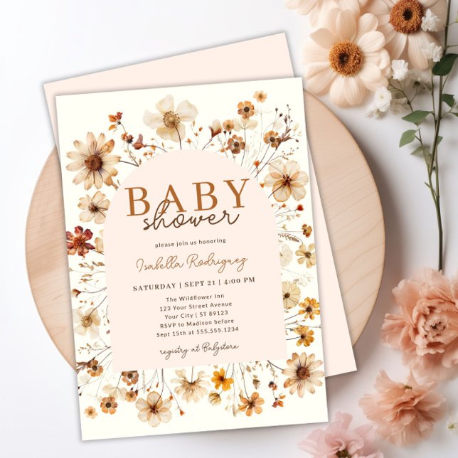Invitación a Baby Shower de Wildflower Boho Floral (Wildflower Boho Floral Baby Shower Invitation)