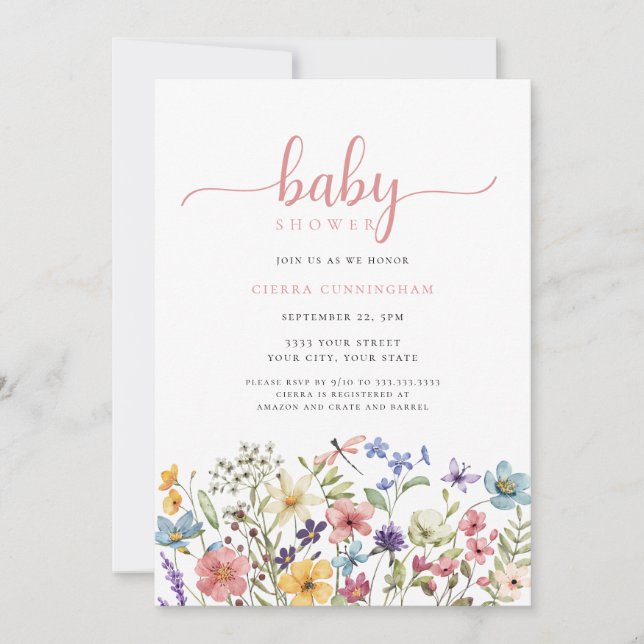 Invitación a Baby Shower de Wildflower Pink (Anverso)