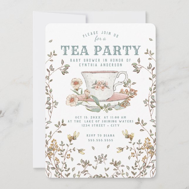 Invitación a Baby Shower de Wildflower Tea Fiesta (Anverso)