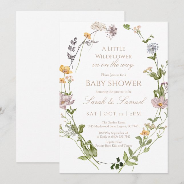 Invitación a Baby Shower de Wildflower Wreath (Anverso / Reverso)