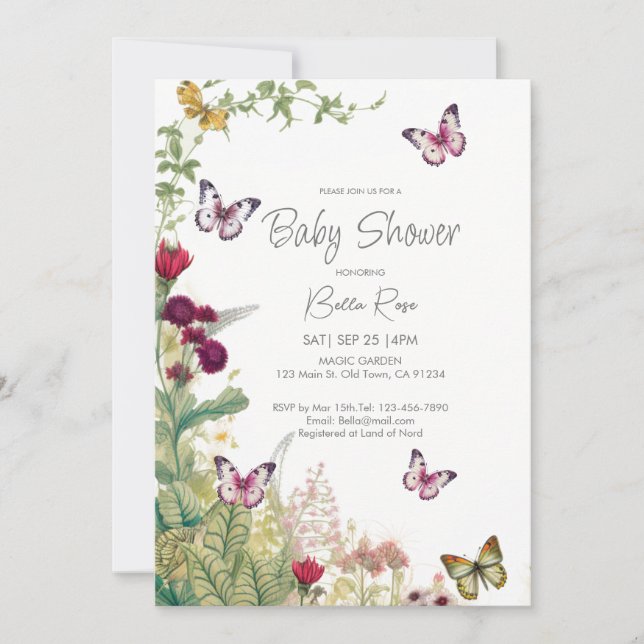 Invitación a Baby Shower de Wildflowers Butterflie (Anverso)