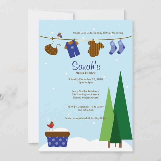 Invitación a Baby Shower de Winter Baby Boy Clothe (Anverso)