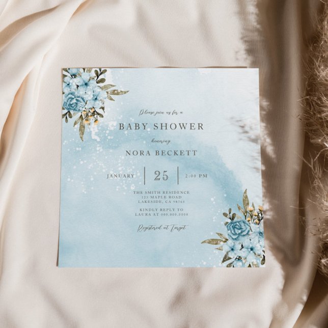 Invitación a Baby Shower de Winter Blue Floral (Subido por el creador)