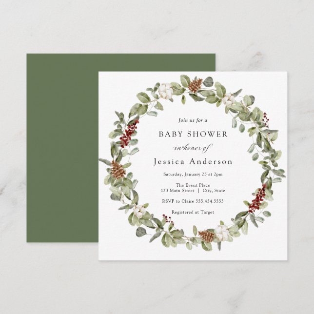 Invitación a Baby Shower de Winter Eucalyptus (Anverso / Reverso)