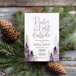 Invitación a Baby Shower de Winter Forest<br><div class="desc">Un personalizado asequible imprimió invitaciones a la ducha de bebé en invierno en una paleta de color bonito de color morado y gris mudo. Este dulce diseño cuenta con un bosque de acuarelas de árboles de color verde y un guión moderno con letras a mano que dice Baby It's Cold...</div>