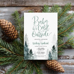 Invitación a Baby Shower de Winter Forest<br><div class="desc">Un personalizado asequible imprimió invitaciones para duchas de bebé en invierno en una paleta de colores neutros de bonito de tonos azules y grises mudos. Este dulce diseño cuenta con un bosque de acuarelas de árboles de color verde y un guión moderno con letras a mano que dice Baby It's...</div>