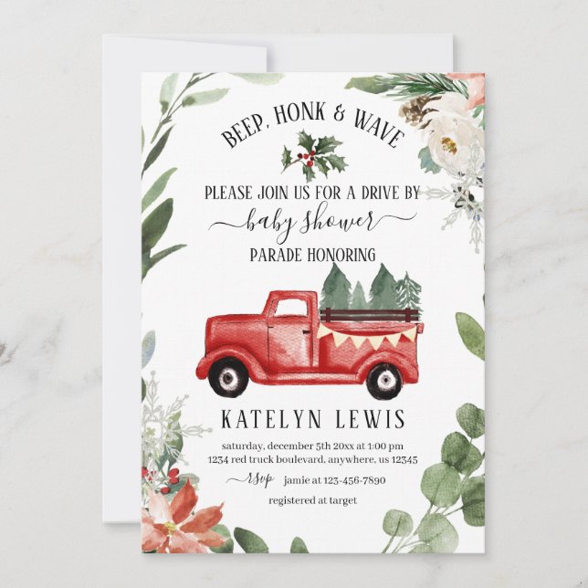 Invitación a Baby Shower de Winter Navidades Truck (Anverso)