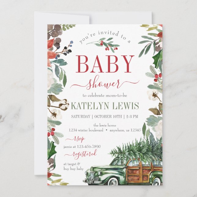 Invitación a Baby Shower de Winter Navidades Truck (Anverso)