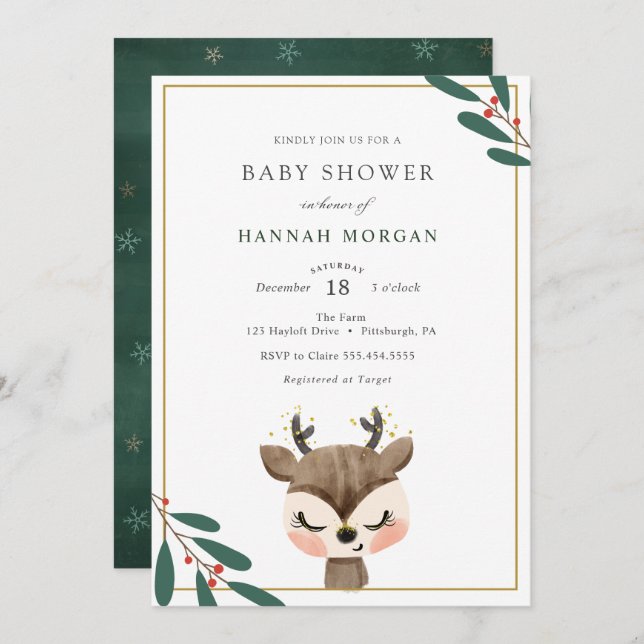 Invitación a Baby Shower de Winter Reindeer (Anverso / Reverso)