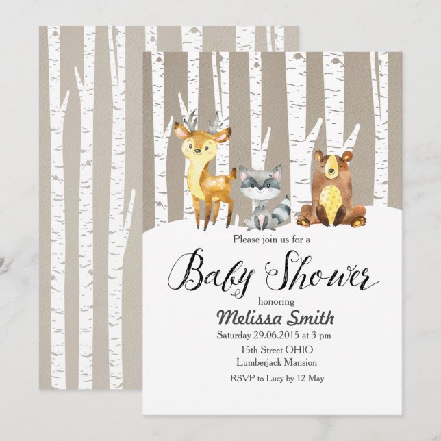 Invitación a Baby Shower de Winter Rustic Woodland (Anverso / Reverso)
