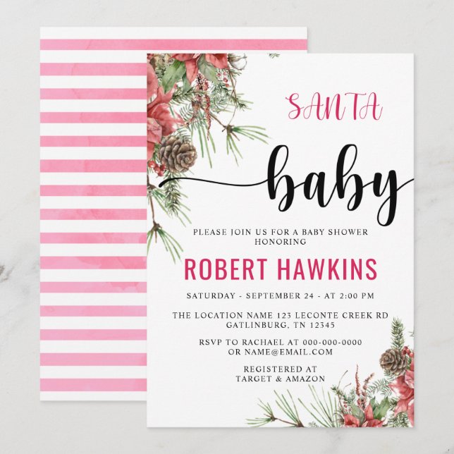 Invitación a Baby Shower de Winter Santa Baby (Anverso / Reverso)