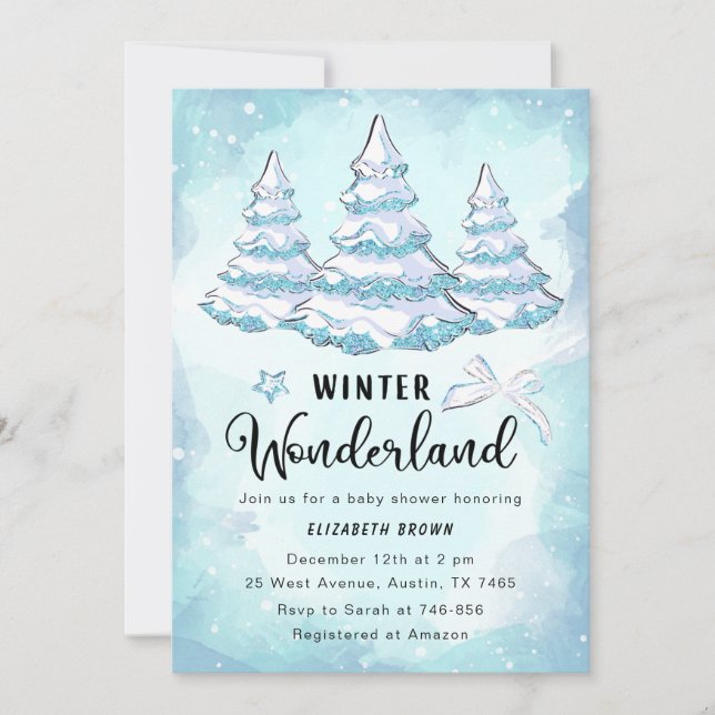 Invitación a Baby Shower de Winter Wonderland (Anverso)