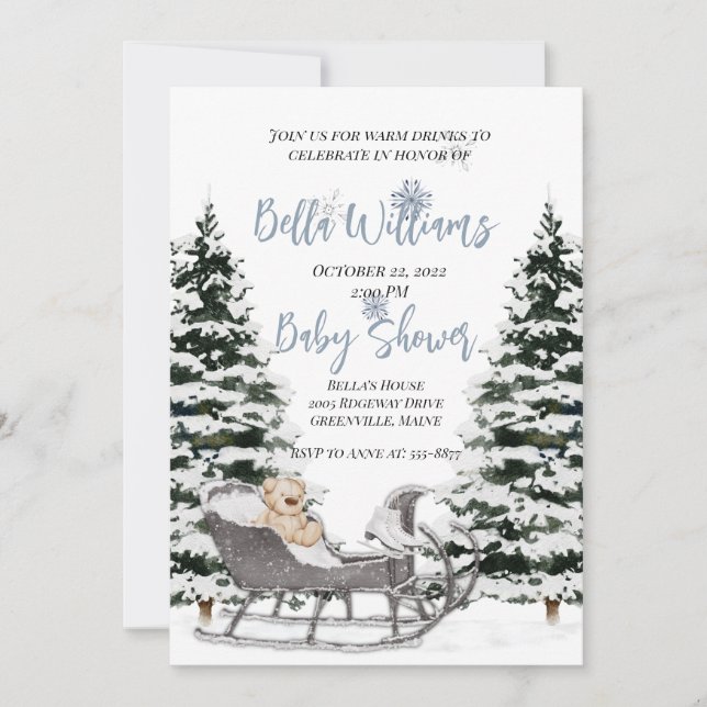 Invitación a Baby Shower de Winter Wonderland (Anverso)
