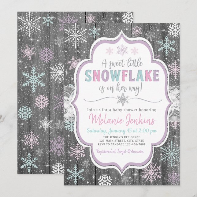 Invitación a Baby Shower de Winter Wonderland Snow (Anverso / Reverso)