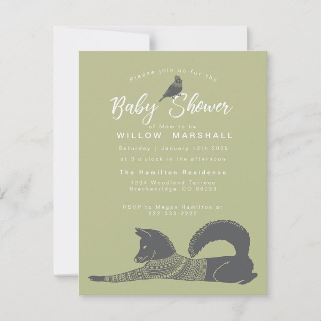 Invitación a Baby Shower de Winter Woodland (Anverso)