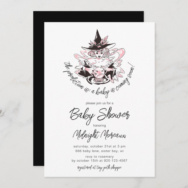 Invitación a Baby Shower de Witch Halloween (Anverso / Reverso)