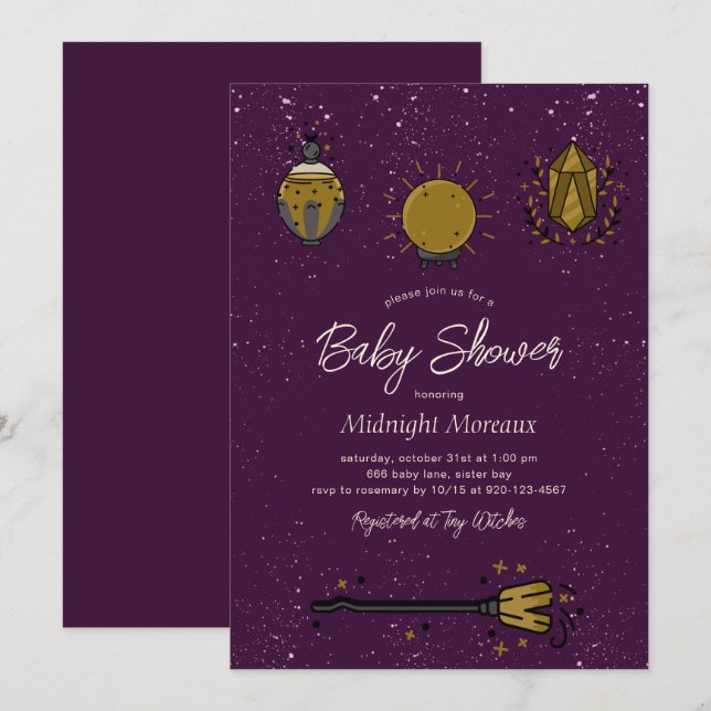Invitación a Baby Shower de Witch Halloween (Anverso / Reverso)