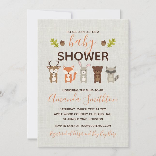 Invitación a Baby Shower de Woodland (Anverso)