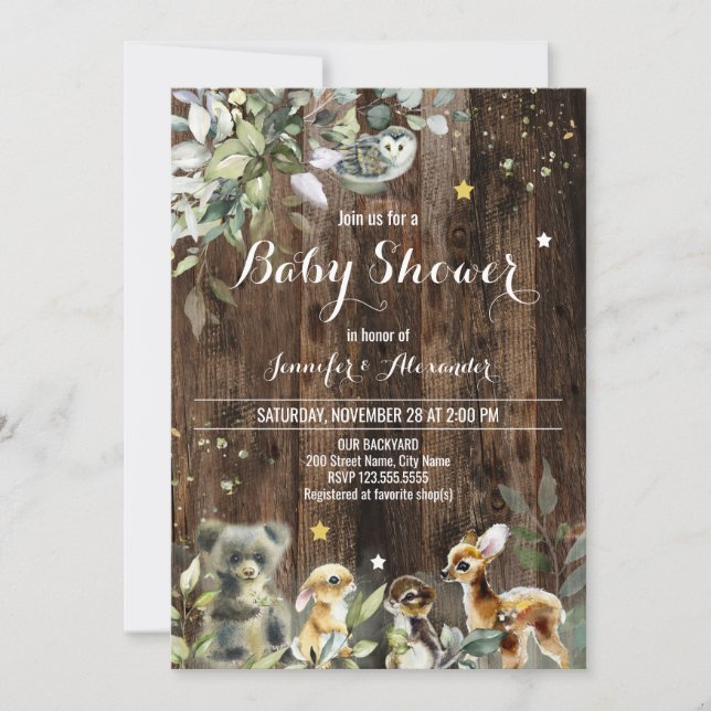 Invitación a Baby Shower de Woodland (Anverso)