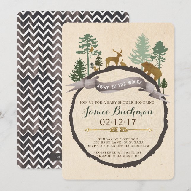Invitación a Baby Shower de Woodland (Anverso / Reverso)