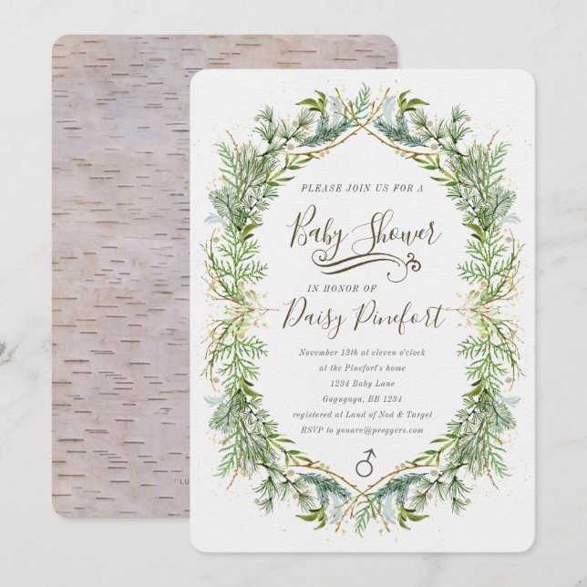 Invitación a Baby Shower de Woodland (Anverso / Reverso)