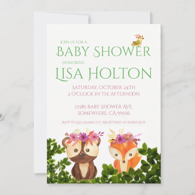 Invitación a Baby Shower de Woodland (Anverso)