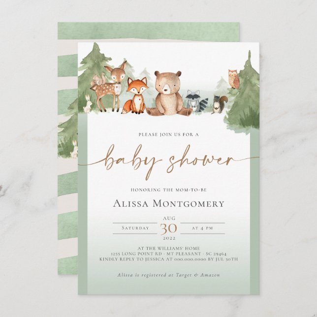 Invitación a Baby Shower de Woodland (Anverso / Reverso)