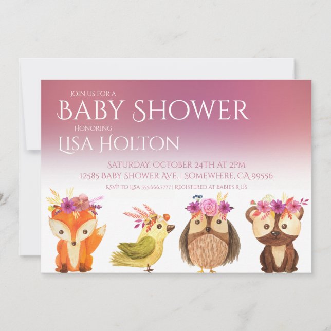 Invitación a Baby Shower de Woodland (Anverso)