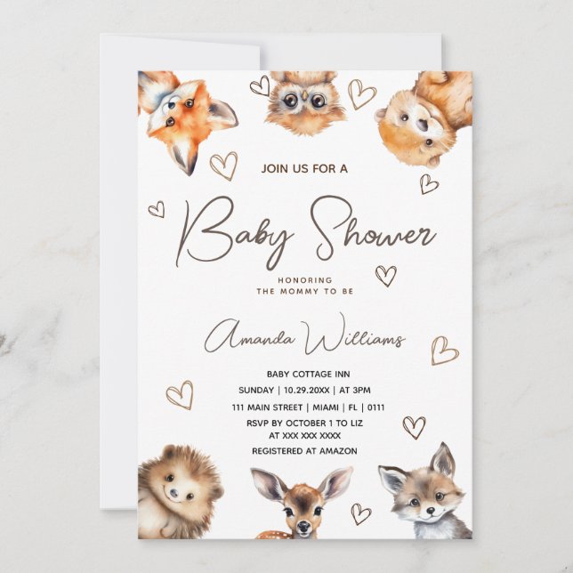 Invitación a Baby Shower de Woodland Animal Boy Ch (Anverso)