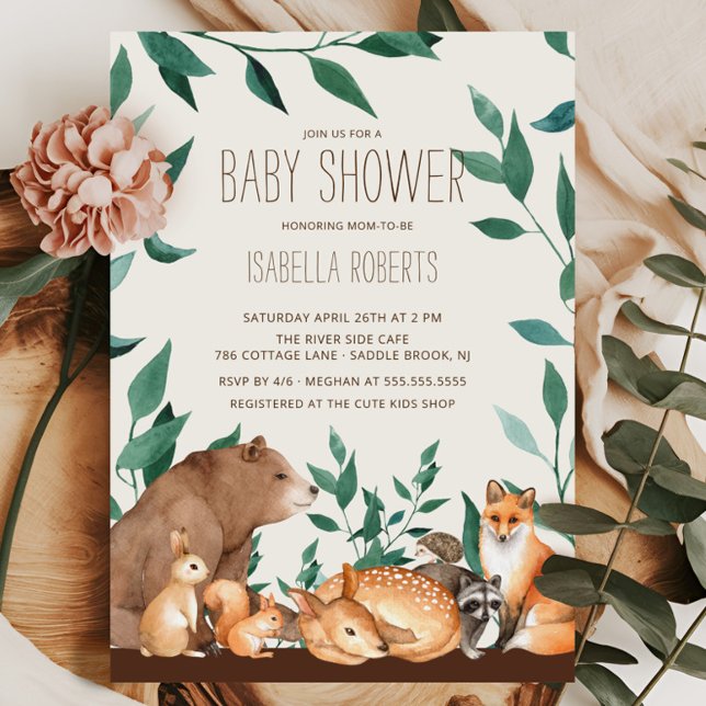 Invitación a Baby Shower de Woodland Animal Friend (Subido por el creador)