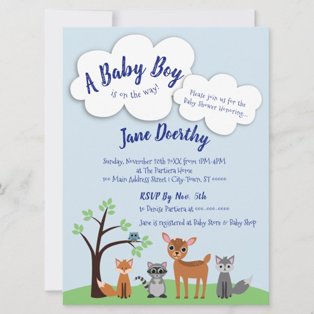 Invitación a Baby Shower de Woodland - Animales fo (Anverso)