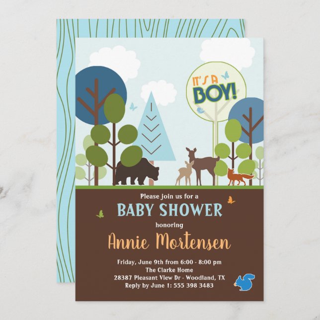 Invitación a Baby Shower de Woodland, animales for (Anverso / Reverso)