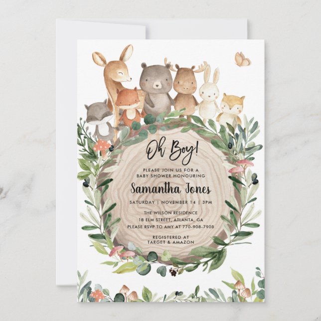 Invitación a Baby Shower de Woodland Animals (Anverso)