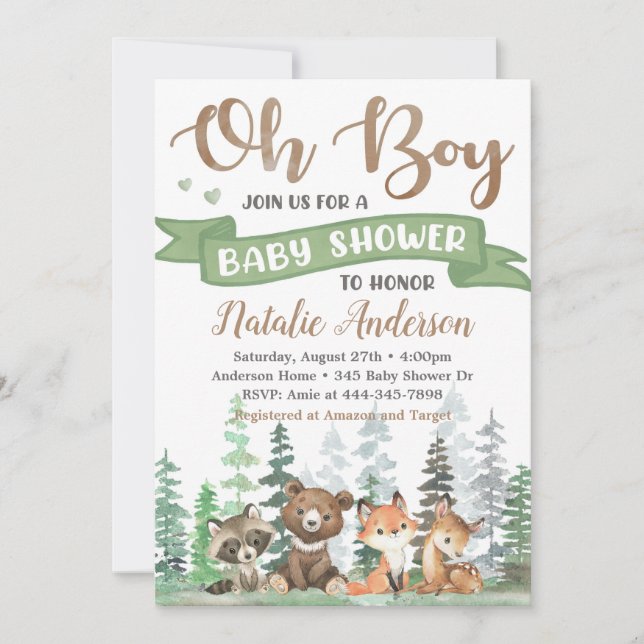 Invitación a Baby Shower de Woodland Animals (Anverso)
