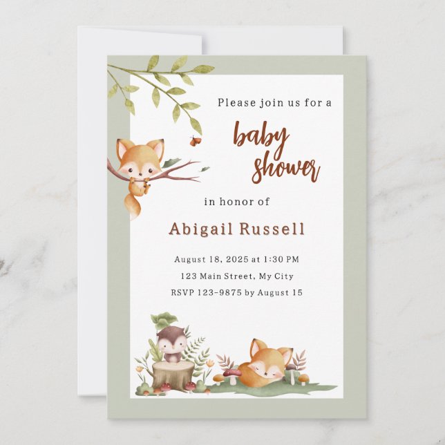 Invitación a Baby Shower de Woodland Animals (Anverso)