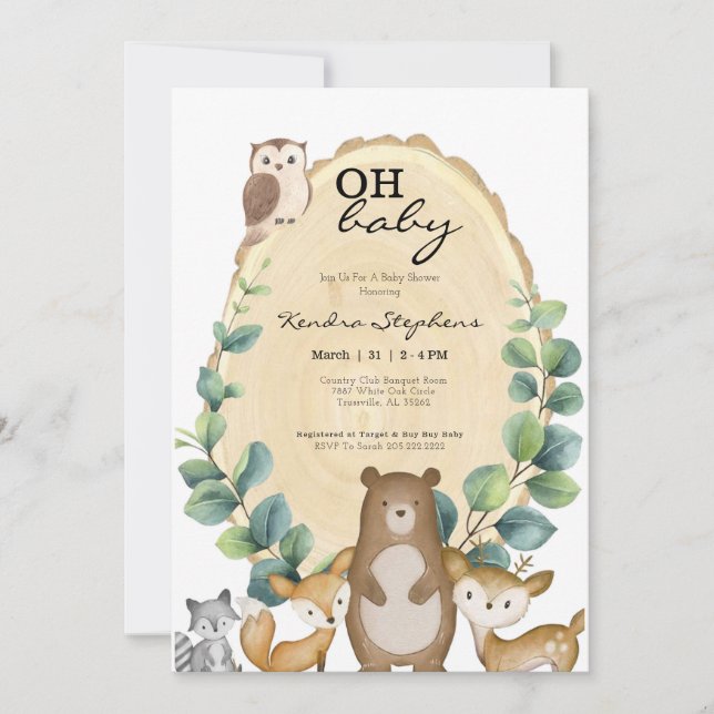 Invitación a Baby Shower de Woodland Animals (Anverso)