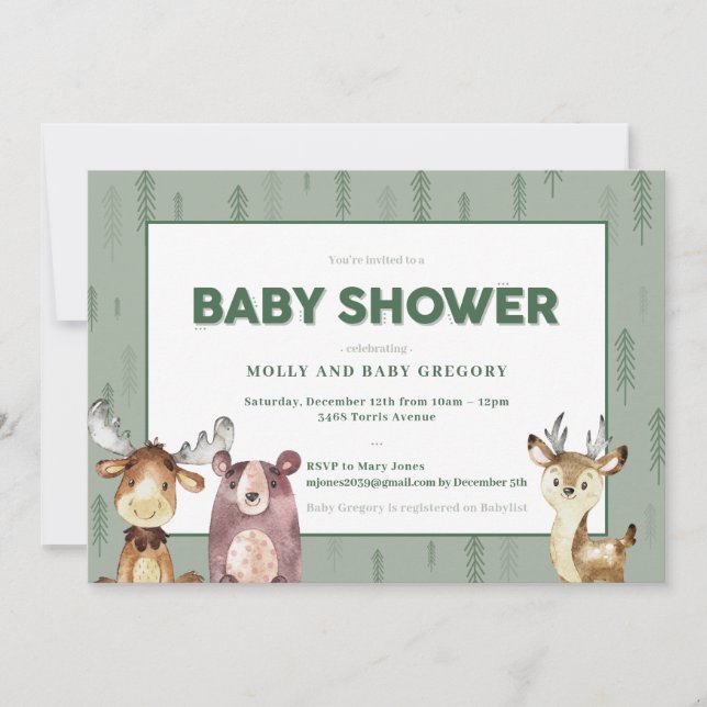 Invitación a Baby Shower de Woodland Animals (Anverso)