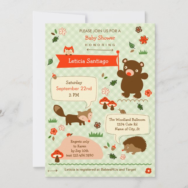 Invitación a Baby Shower de Woodland Animals (Anverso)
