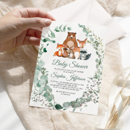 Invitación a Baby Shower de Woodland Animals Green