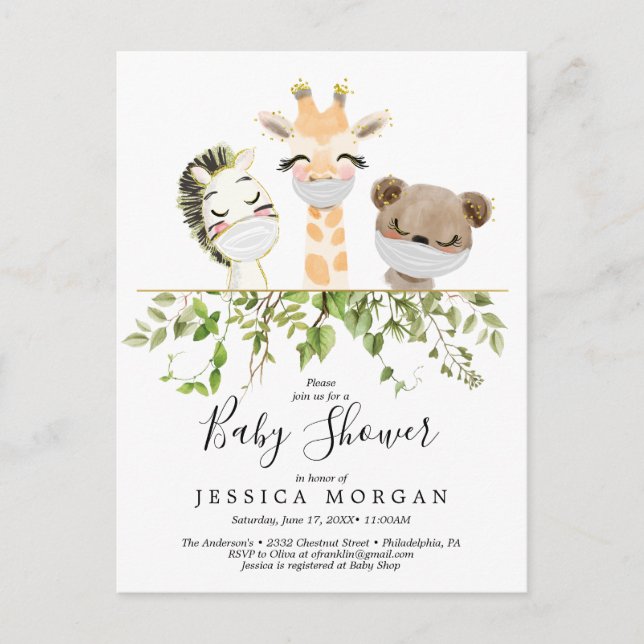 Invitación a Baby Shower de Woodland Animals Green (Anverso)