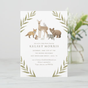 Invitación a Baby Shower de Woodland Animals Green